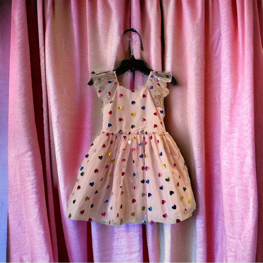 Pippa and Julie sz 2T metallic heart mesh fit and flare dress. Lined like new - Picture 2 of 6